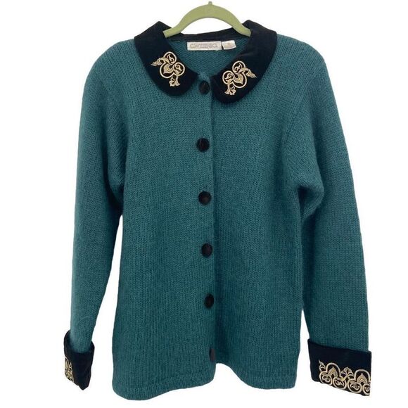 C. Webb & Co. Vintage Mohair Blend Cardigan Sweater Green Medium - Picture 1 of 9